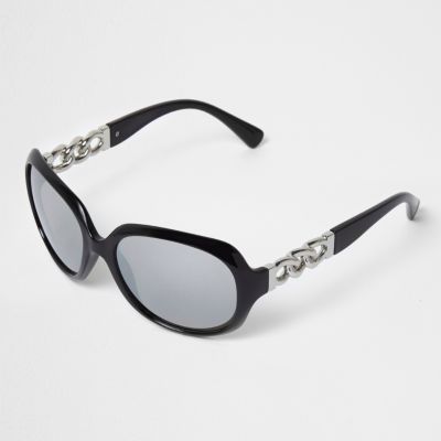 Girls black oversized silver lens sunglasses